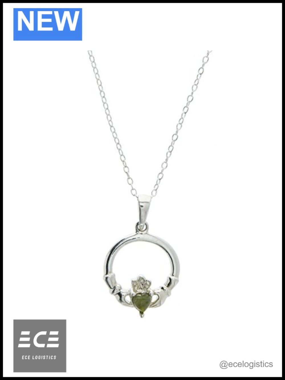 Sterling Silver Claddagh Necklace Irish Marble Heart 18in Chain